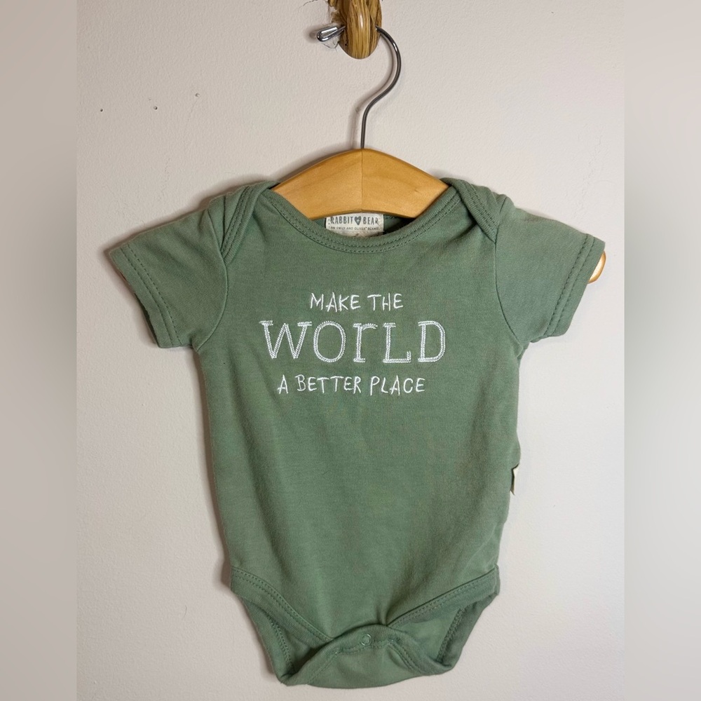 Rabbit + Bear |Make the World a Better Place Organic Cotton Bodysuit |3-6 Months